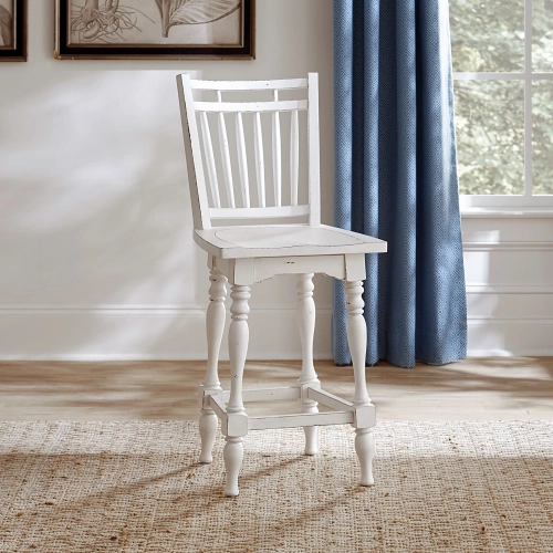 Magnolia Manor Spindle Swivel Counter Chair in Antique White & Weathered Brown (Set of 2)