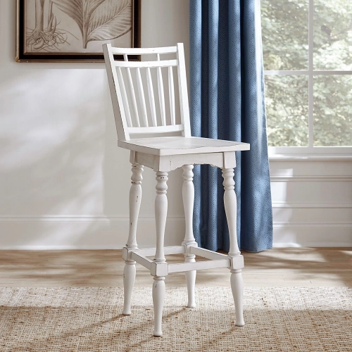 Magnolia Manor Spindle Swivel Bar Chair in Antique White & Weathered Brown (Set of 2)