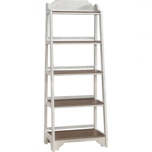 Magnolia Manor Leaning Pier Bookcase in Antique White & Brown Wood