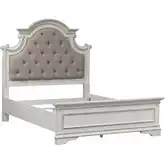 Magnolia Manor Full Bed in Weathered Antique White Wood & Neutral Fabric