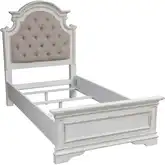Magnolia Manor Twin Bed in Weathered Antique White Wood & Neutral Fabric