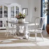 Magnolia Manor 5 Piece Double Pedestal Dining Set in Antique White & Brown