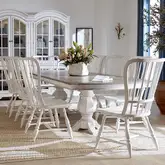 Magnolia Manor 9 Piece Double Pedestal Dining Set in Antique White & Brown