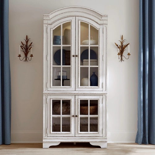 Magnolia Manor Display Cabinet in Antique White & Weathered Brown