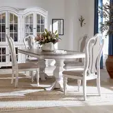 Magnolia Manor 5 Piece Double Pedestal Dining Set in Antique White & Brown