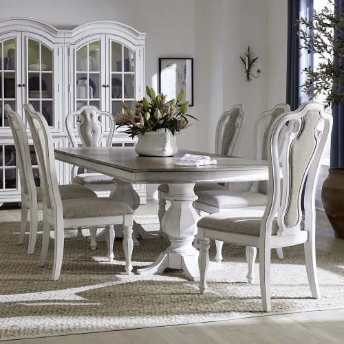 Magnolia Manor 7 Piece Double Pedestal Dining Set in Antique White & Brown
