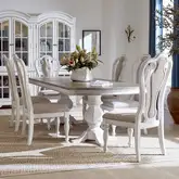 Magnolia Manor 7 Piece Double Pedestal Dining Set in Antique White & Brown