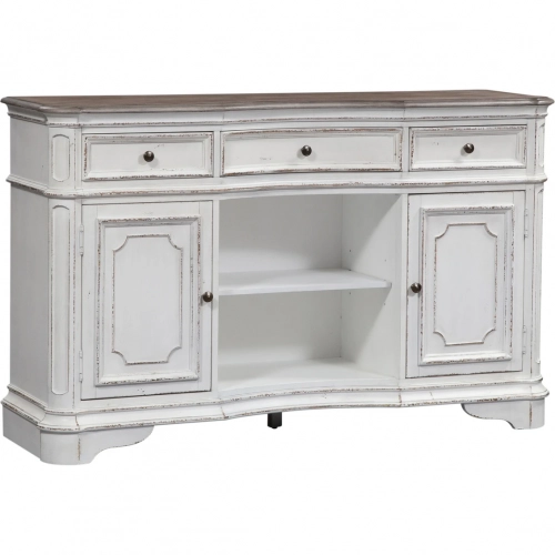 Magnolia Manor Server in Antique White & Brown Wood