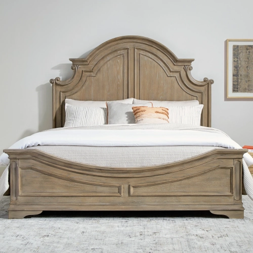 California King Panel Bed in Weathered Bisque Wood