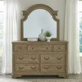 Magnolia Manor Dresser & Mirror in Weathered Bisque Finish Wood