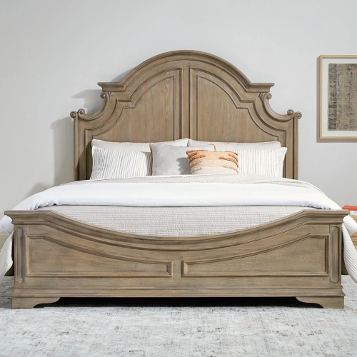 Magnolia Manor King Panel Bed in Weathered Bisque Finish Wood