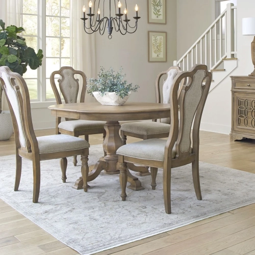 Magnolia Manor 5 Piece Pedestal Dining Set in Weathered Bisque Wood