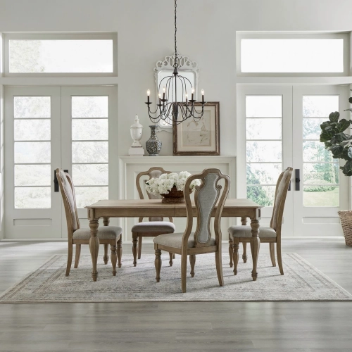 Magnolia Manor 5 Piece Dining Set in Weathered Bisque & Ivory Fabric