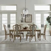 Magnolia Manor 7 Piece Dining Set in Weathered Bisque & Ivory Fabric