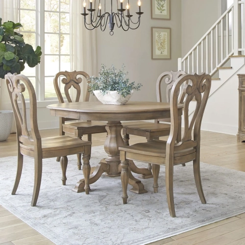 Magnolia Manor 5 Piece Pedestal Dining Set in Weathered Bisque Wood