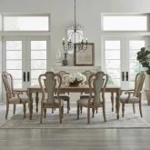 Magnolia Manor 7 Piece Dining Set in Weathered Bisque & Ivory Fabric