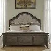 Paradise Valley California King Bed in Saddle Brown Wood & Tufted Flax Fabric