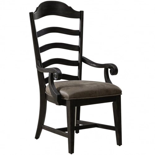 Paradise Valley Ladder Back Dining Arm Chair in Brown Wood & Leatherette