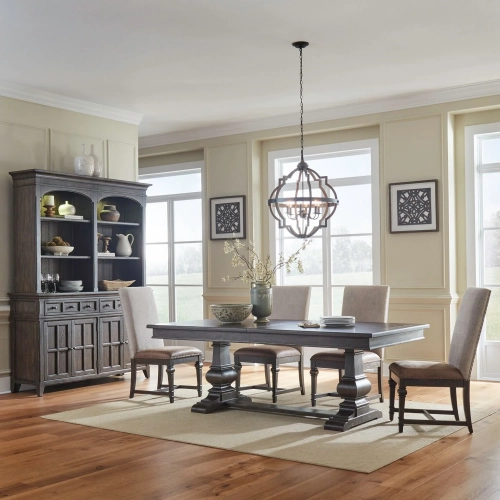 Paradise Valley 5 Piece Trestle Dining Set in Brown Wood & Fabric