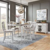 Ocean Isle 5 Piece Gathering Dining Set in White, Pine & Grey Linen