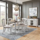 Ocean Isle 5 Piece Dining Set in White, Pine & Grey Linen