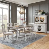 Ocean Isle 6 Piece Dining Set in White, Pine & Grey Linen