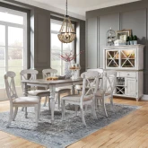 Ocean Isle 7 Piece Dining Set in White, Pine & Grey Linen