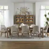 South Bend 9-Piece Dining Set in Burnished Wood & Neutral Fabric