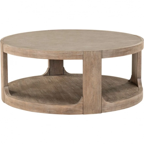 South Bend Round Coffee Cocktail Table in Burnished Wood & Faux Concrete