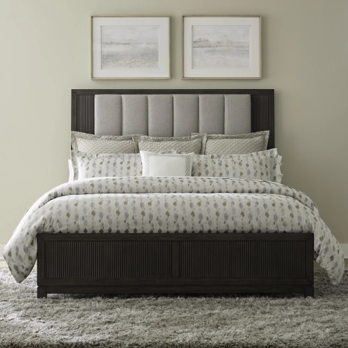 Modern Edge California King Bed in Caffe Brown Wood & Gray Fabric