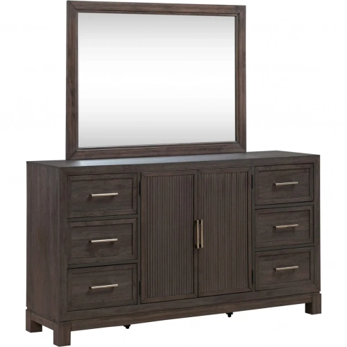Modern Edge Dresser & Mirror in Caffe Brown Wood