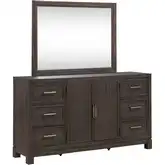 Modern Edge Dresser & Mirror in Caffe Brown Wood
