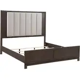 Modern Edge Queen Bed in in Brown Wood & Channel Tufted Gray Fabric