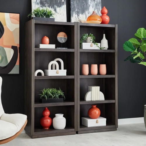 Modern Edge 2 Piece Bunching Bookcase in Caffe Brown Wood
