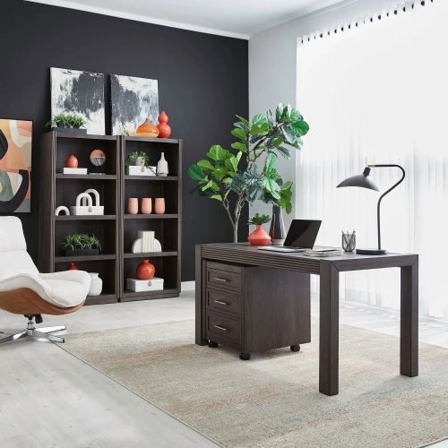 Modern Edge 4 Piece Desk Set in Caffe Brown Wood