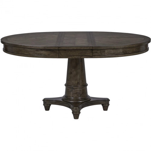 Harrison Heights 48" Round to 60" Oval Pedestal Dining Table in Brown Wood