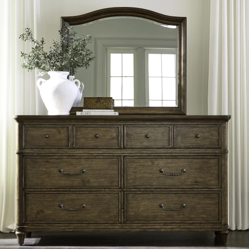 Harrison Heights Dresser & Mirror in Sienna Brown Wood
