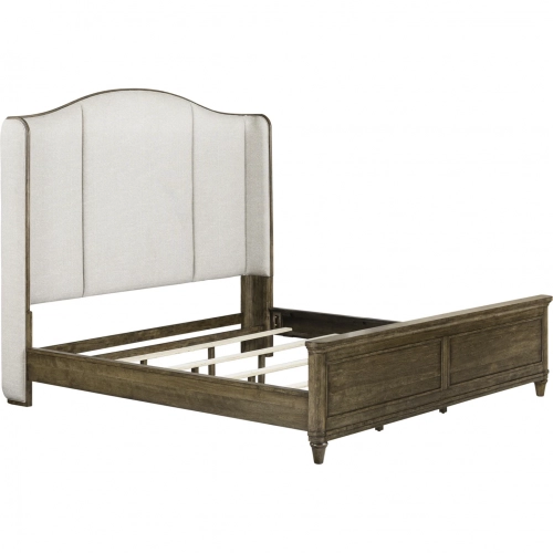 Harrison Heights Queen Shelter Bed in Sienna Brown Wood & Beige Fabric