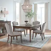 Harrison Heights 5 Piece Dining Set in Sienna Brown Wood & Beige Fabric