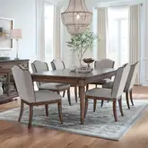 Harrison Heights 7 Piece Dining Set in Sienna Brown Wood & Beige Fabric