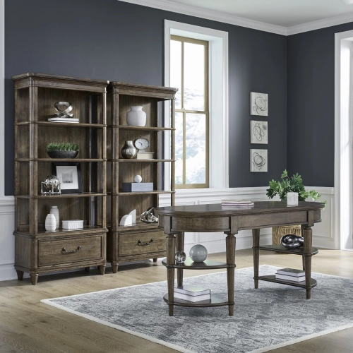 Harrison Heights 3 Piece Desk Set in Sienna Brown Wood