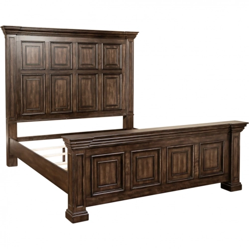 Big Valley California King Panel Bed in Distressed Brownstone Wood