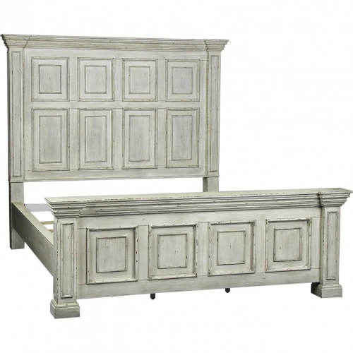 Big Valley California King Panel Bed Distressed Whitestone Wood
