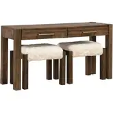 Broadmore 3 Piece Console Table & Stools Set in Brown Wood & Faux Sheepskin
