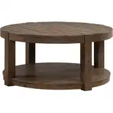 Broadmore Round Coffee Cocktail Table in Brown Rustic Birch Veneer