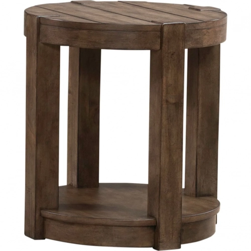 Broadmore Round Chair Side End Table in Brown Rustic Birch Veneer