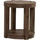 Broadmore Round Chair Side End Table in Brown Rustic Birch Veneer