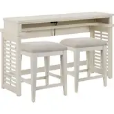 Berkley Square 3 Piece Console Table & Stools Set in Linen Wood & Taupe Fabric