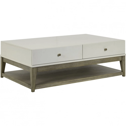 Berkley Square Coffee Cocktail Table w/ Casters in Linen & Khaki Wood