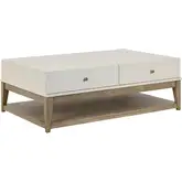 Berkley Square Coffee Cocktail Table w/ Casters in Linen & Khaki Wood